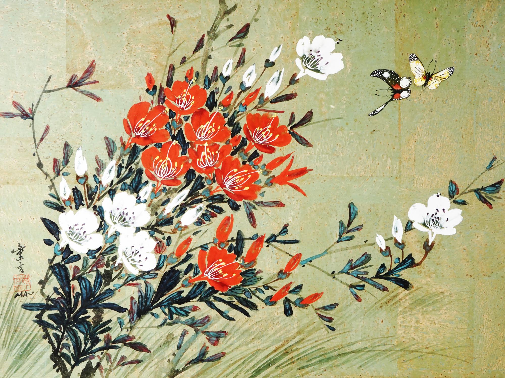 CHINESE FLORAL WATERCOLOR PAINTING BY HUI CHI MAU PIC-1